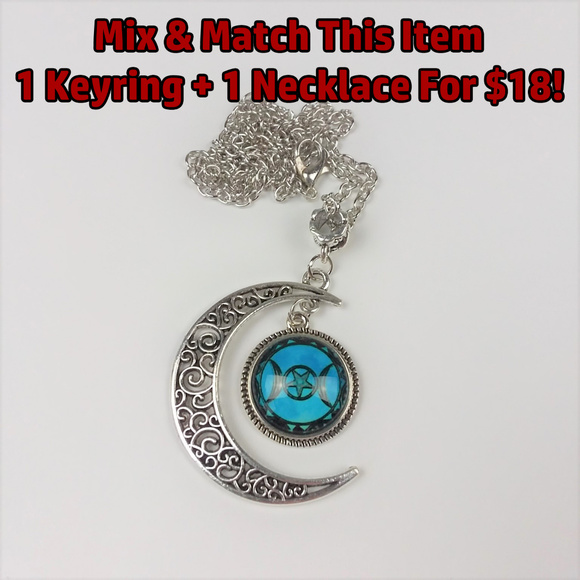 Goddess Jewelry - Triple Moon Goddess Blue Necklace Pendant Wicca